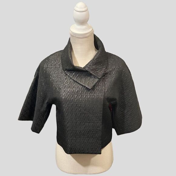 BCBGMAXAZRIA Black and Silver Cropped Lightweight Jacket - Picture 1 of 9